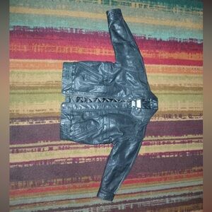 Vintage Amherst Kids Black Leather Jacket XL - 90s Bomber NWT